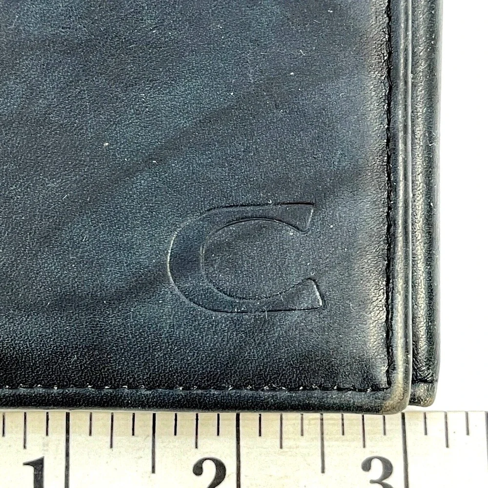 Mens Wallet Black Top Grain Cowhide Trifold Initial Letter 